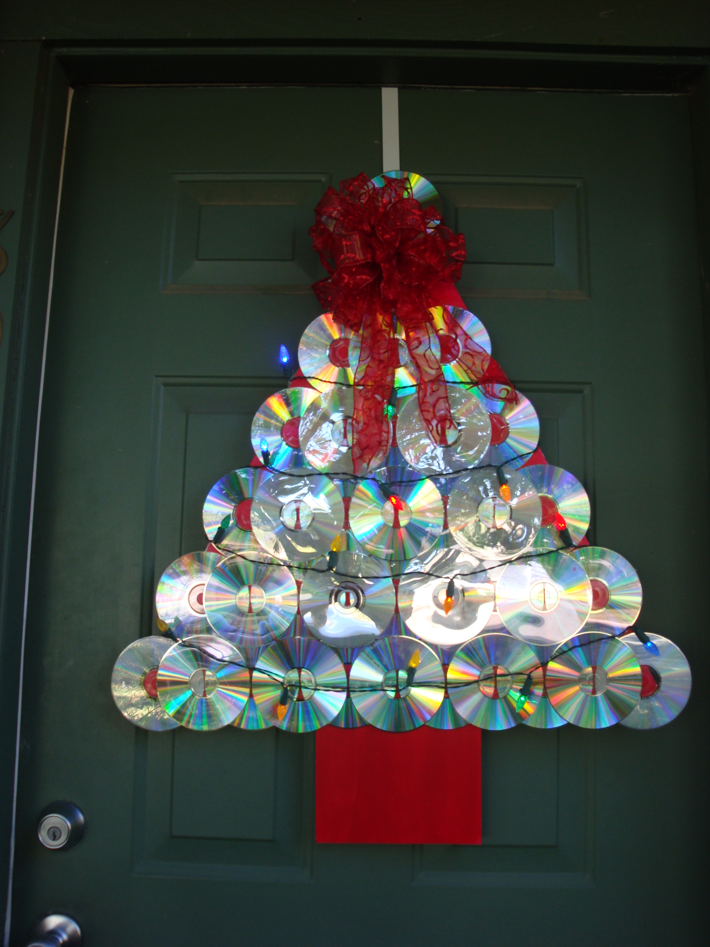 Christmas Tree Door Decoration with Used CDs